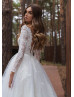 Long Sleeve Ivory Lace Tulle Beaded Wedding Dress